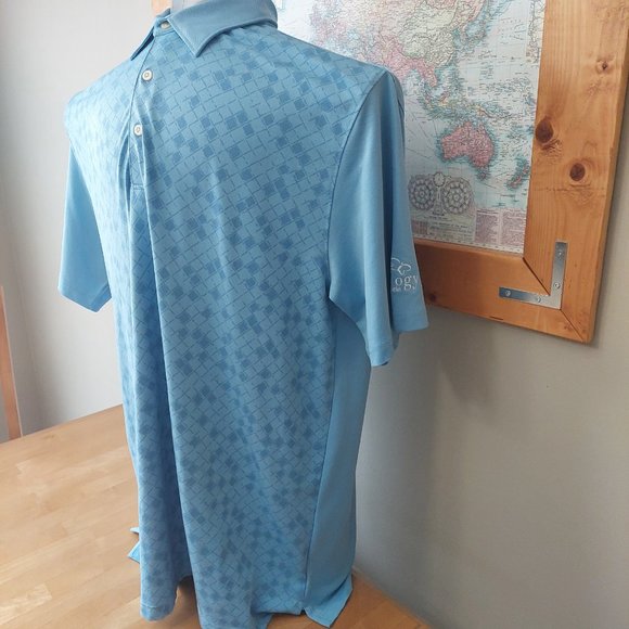 GREG NORMAN short sleeve light blue golf polo shirt pattern front men's large - Picture 5 of 11